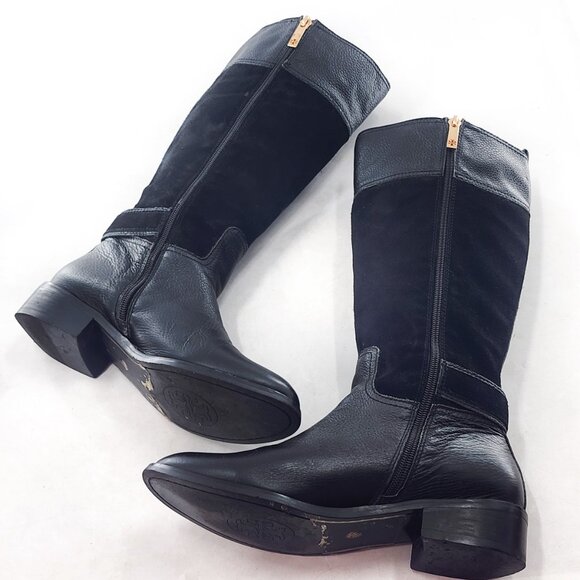 TORY BURCH Tenley Black Leather Suede Combo Designer Riding Boots - Picture 7 of 10